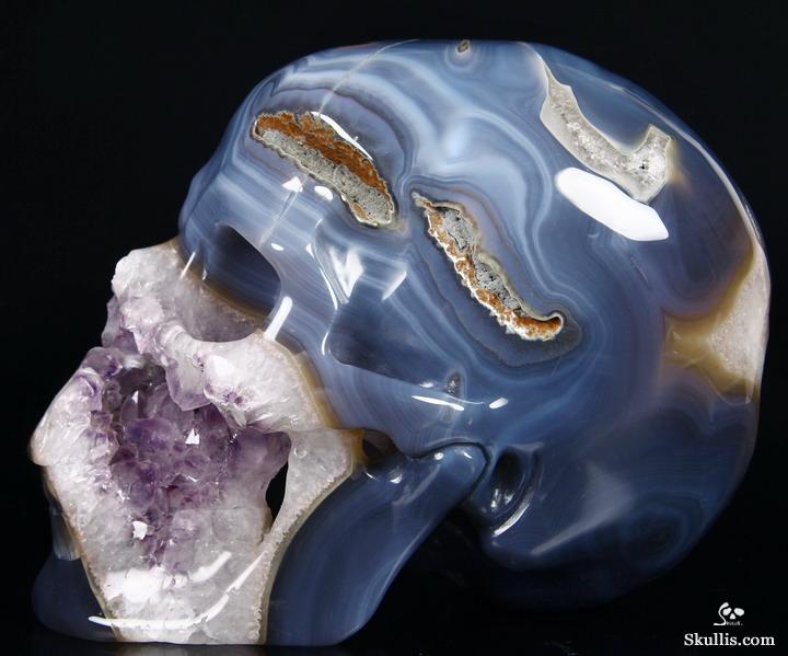 Unique Lifesized 8.1" Amethyst Geode Agate Carved Crystal Skull Unique Lifesized 8.1" Amethyst Geode Agate Carved Crystal Skull