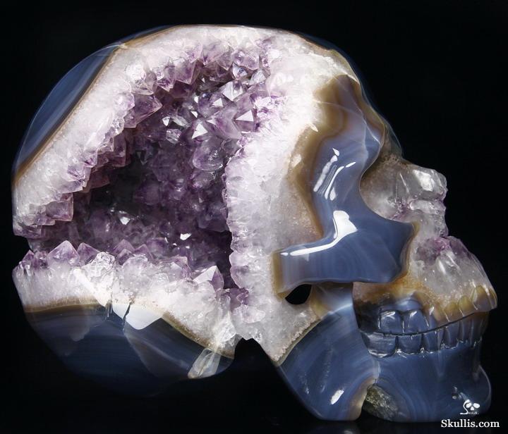 Unique Lifesized 8.1" Amethyst Geode Agate Carved Crystal Skull Unique Lifesized 8.1" Amethyst Geode Agate Carved Crystal Skull