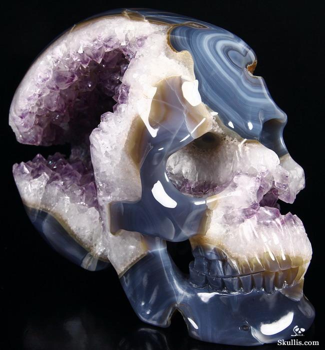 Unique Lifesized 8.1" Amethyst Geode Agate Carved Crystal Skull Unique Lifesized 8.1" Amethyst Geode Agate Carved Crystal Skull