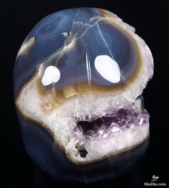 Unique Lifesized 8.1" Amethyst Geode Agate Carved Crystal Skull Unique Lifesized 8.1" Amethyst Geode Agate Carved Crystal Skull