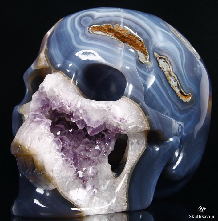 Unique Lifesized 8.1" Amethyst Geode Agate Carved Crystal Skull Unique Lifesized 8.1" Amethyst Geode Agate Carved Crystal Skull