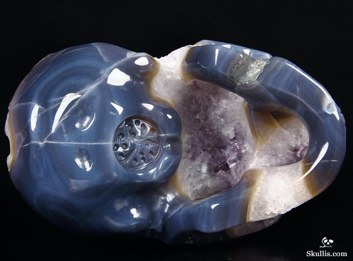 Unique Lifesized 8.1" Amethyst Geode Agate Carved Crystal Skull Unique Lifesized 8.1" Amethyst Geode Agate Carved Crystal Skull