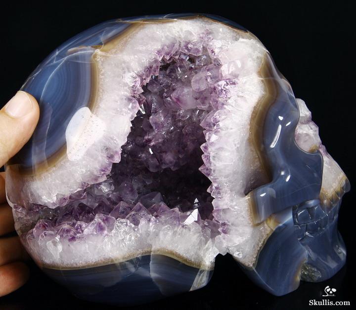 Unique Lifesized 8.1" Amethyst Geode Agate Carved Crystal Skull Unique Lifesized 8.1" Amethyst Geode Agate Carved Crystal Skull