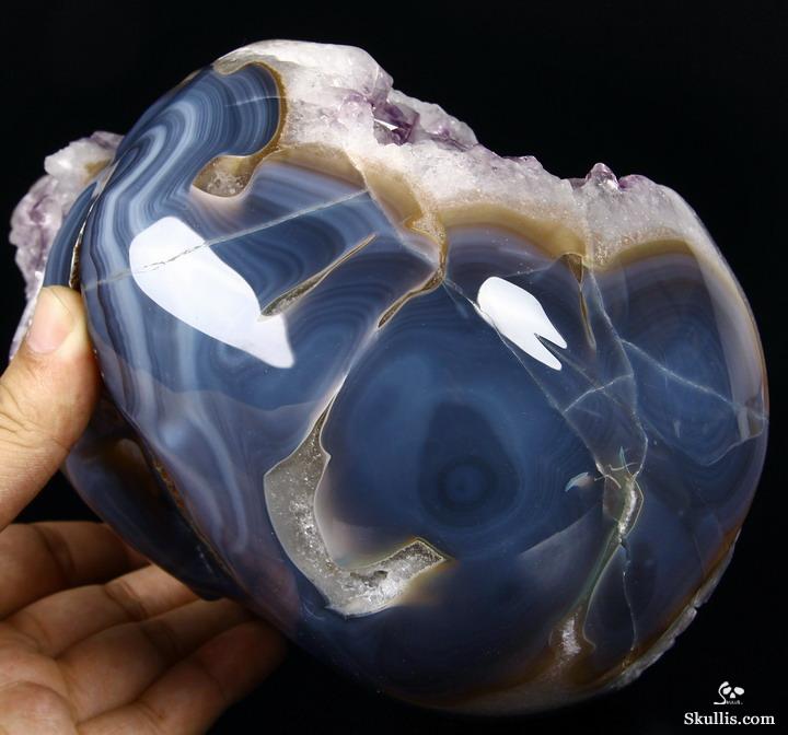 Unique Lifesized 8.1" Amethyst Geode Agate Carved Crystal Skull Unique Lifesized 8.1" Amethyst Geode Agate Carved Crystal Skull