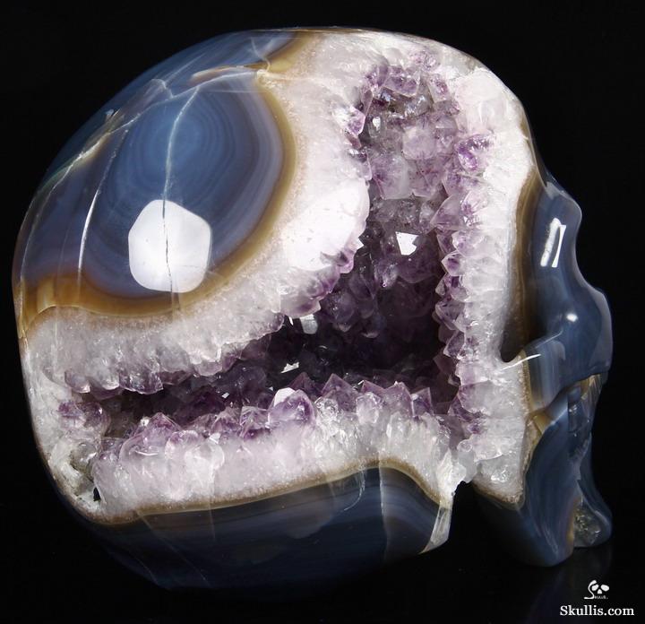 Unique Lifesized 8.1" Amethyst Geode Agate Carved Crystal Skull Unique Lifesized 8.1" Amethyst Geode Agate Carved Crystal Skull