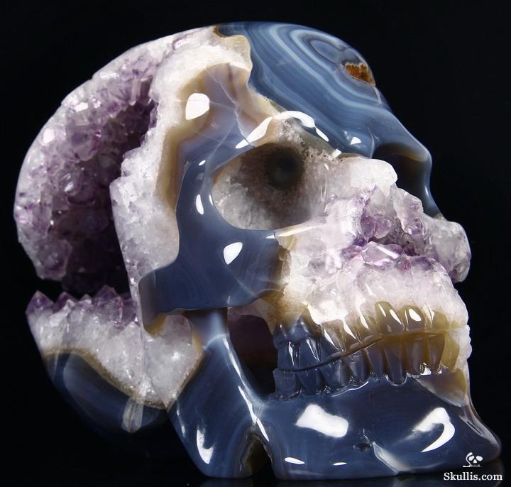 Unique Lifesized 8.1" Amethyst Geode Agate Carved Crystal Skull Unique Lifesized 8.1" Amethyst Geode Agate Carved Crystal Skull