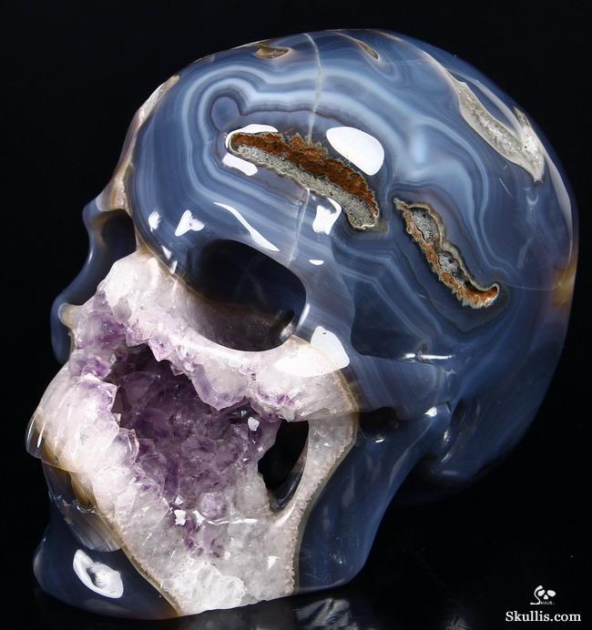 Unique Lifesized 8.1" Amethyst Geode Agate Carved Crystal Skull Unique Lifesized 8.1" Amethyst Geode Agate Carved Crystal Skull