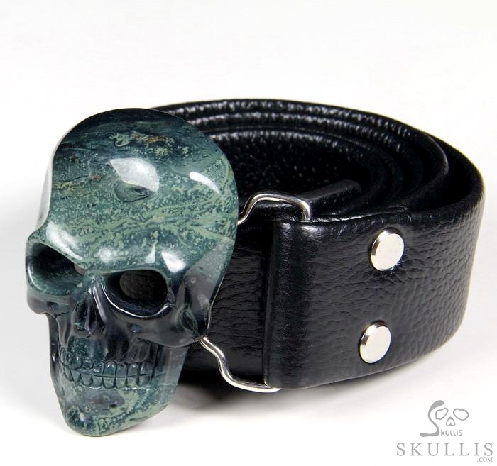 The Vanguard Buckle - Kambaba Jasper Hand Carved Crystal Skull Buckle, Crystal Healing Skull Jewelry, for Women & Men The Vanguard Buckle - Kambaba Jasper Hand Carved Crystal Skull Buckle, Crystal Healing Skull Jewelry, for Women & Men