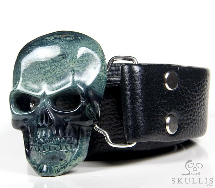 The Vanguard Buckle - Kambaba Jasper Hand Carved Crystal Skull Buckle, Crystal Healing Skull Jewelry, for Women & Men The Vanguard Buckle - Kambaba Jasper Hand Carved Crystal Skull Buckle, Crystal Healing Skull Jewelry, for Women & Men