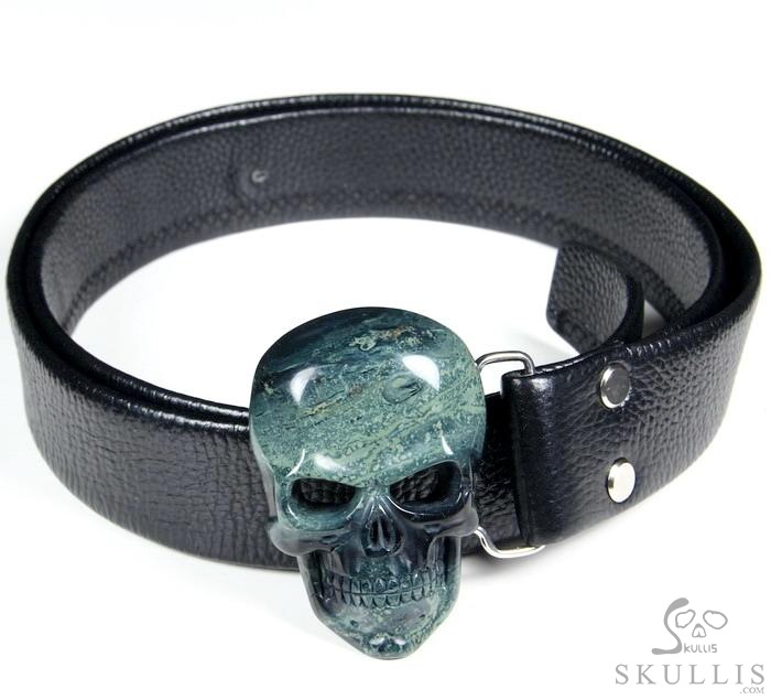 The Vanguard Buckle - Kambaba Jasper Hand Carved Crystal Skull Buckle, Crystal Healing Skull Jewelry, for Women & Men The Vanguard Buckle - Kambaba Jasper Hand Carved Crystal Skull Buckle, Crystal Healing Skull Jewelry, for Women & Men