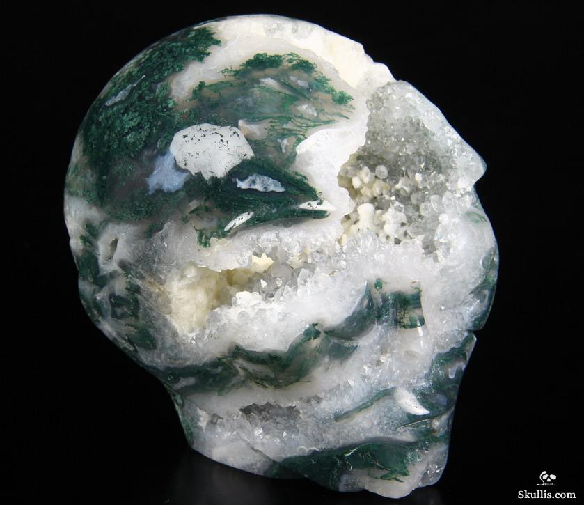 Huge 4.0" Green Moss Agate Carved Crystal Geode Alien Skull Huge 4.0" Green Moss Agate Carved Crystal Geode Alien Skull