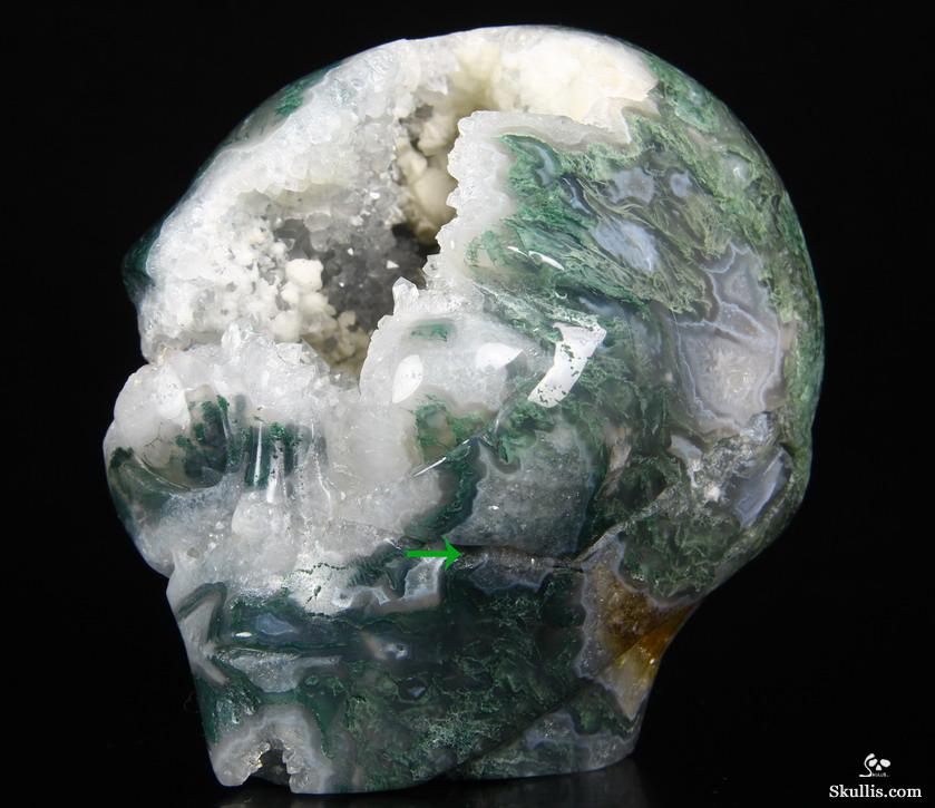 Huge 4.0" Green Moss Agate Carved Crystal Geode Alien Skull Huge 4.0" Green Moss Agate Carved Crystal Geode Alien Skull