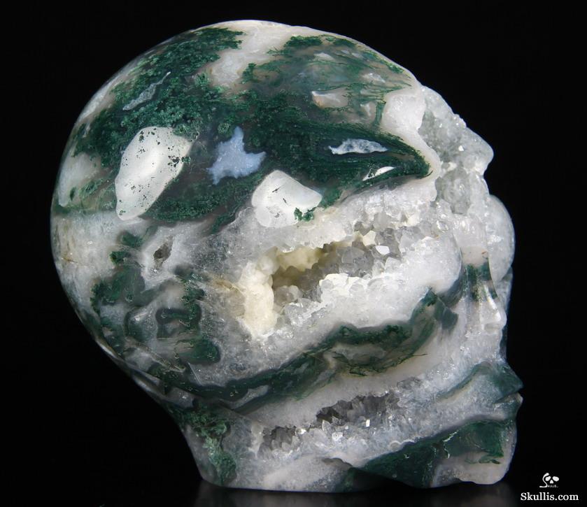 Huge 4.0" Green Moss Agate Carved Crystal Geode Alien Skull Huge 4.0" Green Moss Agate Carved Crystal Geode Alien Skull