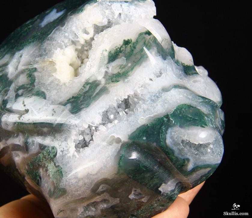 Huge 4.0" Green Moss Agate Carved Crystal Geode Alien Skull Huge 4.0" Green Moss Agate Carved Crystal Geode Alien Skull