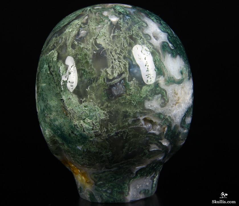 Huge 4.0" Green Moss Agate Carved Crystal Geode Alien Skull Huge 4.0" Green Moss Agate Carved Crystal Geode Alien Skull
