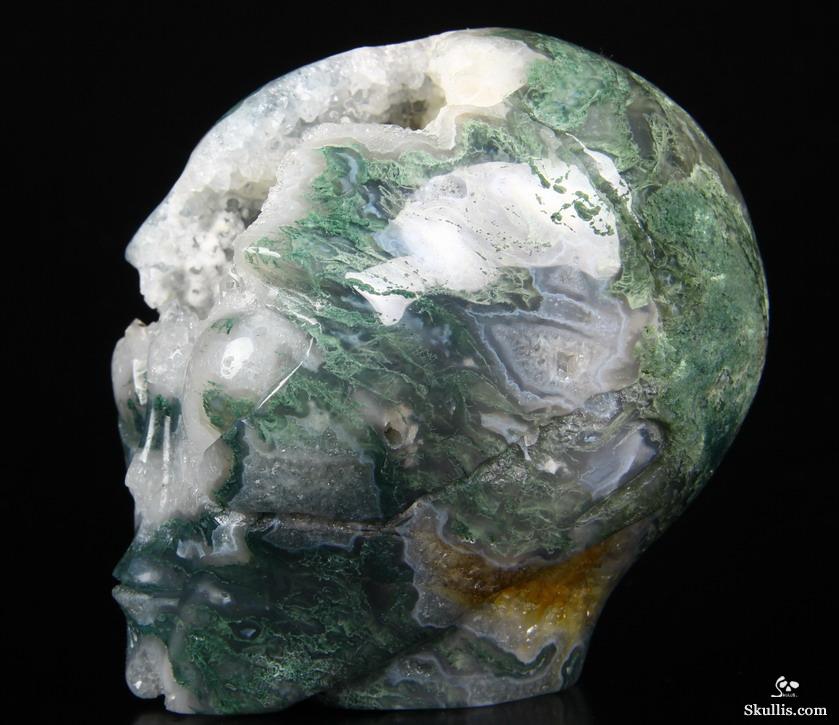 Huge 4.0" Green Moss Agate Carved Crystal Geode Alien Skull Huge 4.0" Green Moss Agate Carved Crystal Geode Alien Skull
