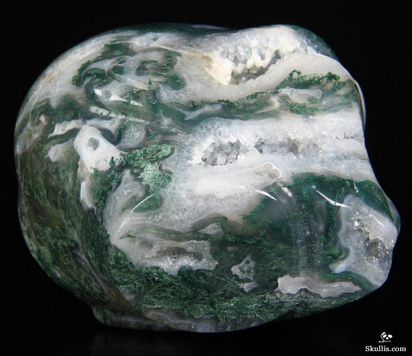 Huge 4.0" Green Moss Agate Carved Crystal Geode Alien Skull Huge 4.0" Green Moss Agate Carved Crystal Geode Alien Skull