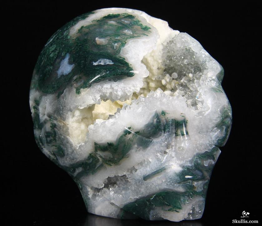 Huge 4.0" Green Moss Agate Carved Crystal Geode Alien Skull Huge 4.0" Green Moss Agate Carved Crystal Geode Alien Skull