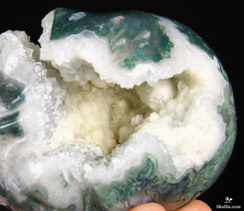 Huge 4.0" Green Moss Agate Carved Crystal Geode Alien Skull Huge 4.0" Green Moss Agate Carved Crystal Geode Alien Skull