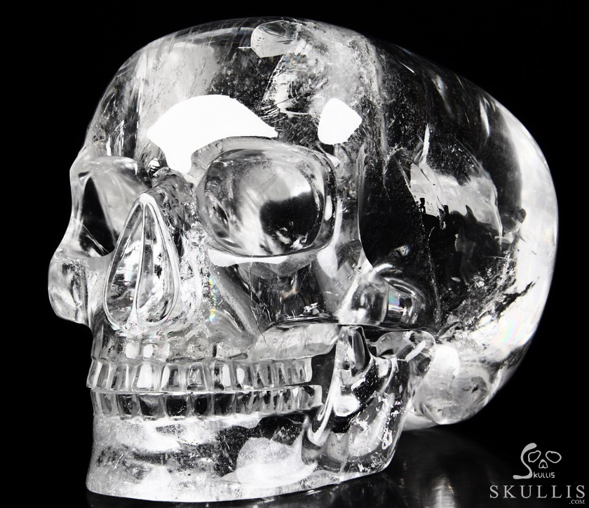 Clear 6.4" Quartz Rock Crystal Carved Crystal Mitchell-Hedges Skull, Realistic Clear 6.4" Quartz Rock Crystal Carved Crystal Mitchell-Hedges Skull, Realistic