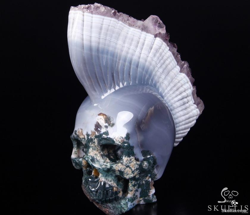 AMAZING DRUSE Giant 6.4" Agate Amethyst Carved Crystal Skull with Spine, Realistic AMAZING DRUSE Giant 6.4" Agate Amethyst Carved Crystal Skull with Spine, Realistic