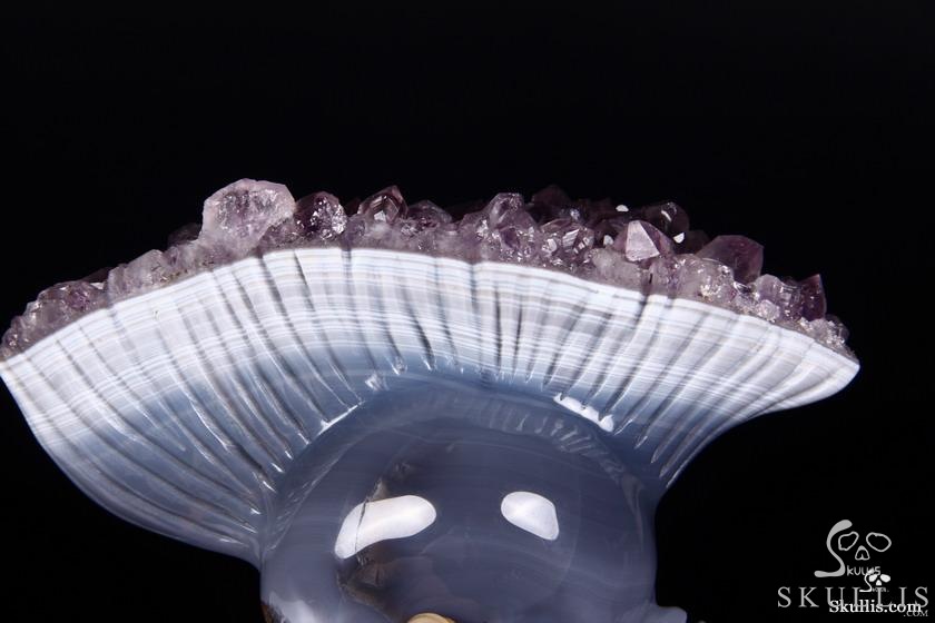 AMAZING DRUSE Giant 6.4" Agate Amethyst Carved Crystal Skull with Spine, Realistic AMAZING DRUSE Giant 6.4" Agate Amethyst Carved Crystal Skull with Spine, Realistic