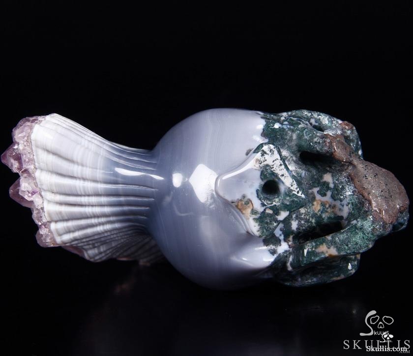 AMAZING DRUSE Giant 6.4" Agate Amethyst Carved Crystal Skull with Spine, Realistic AMAZING DRUSE Giant 6.4" Agate Amethyst Carved Crystal Skull with Spine, Realistic