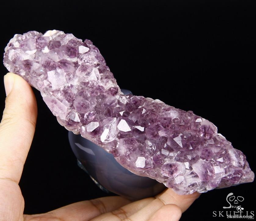 AMAZING DRUSE Giant 6.4" Agate Amethyst Carved Crystal Skull with Spine, Realistic AMAZING DRUSE Giant 6.4" Agate Amethyst Carved Crystal Skull with Spine, Realistic