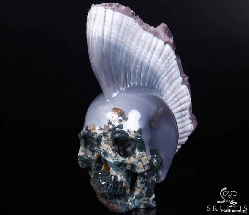 AMAZING DRUSE Giant 6.4" Agate Amethyst Carved Crystal Skull with Spine, Realistic AMAZING DRUSE Giant 6.4" Agate Amethyst Carved Crystal Skull with Spine, Realistic