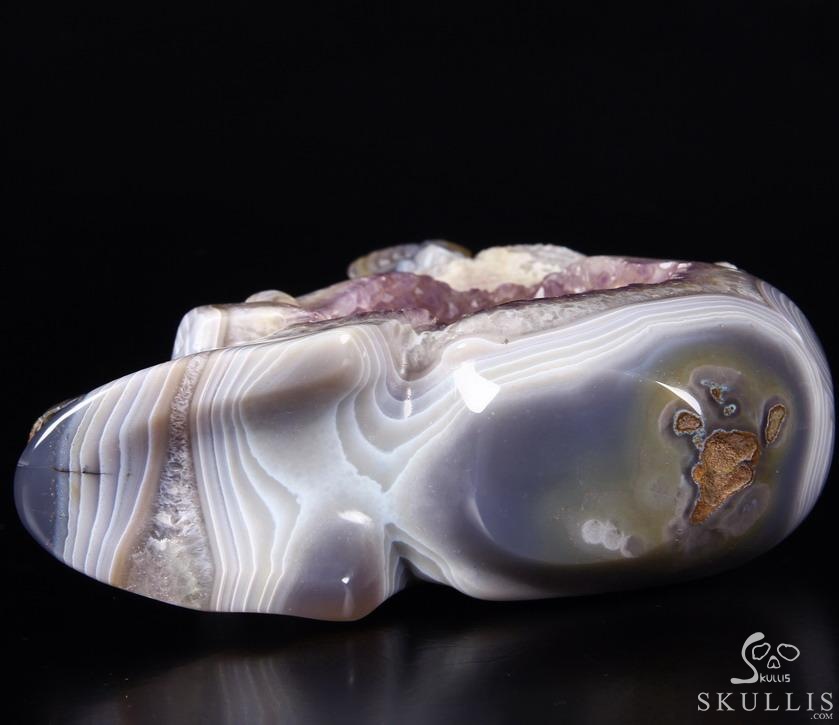 Lifesized 8.0" Amethyst Geode Agate Carved Crystal Skull with Owl Sculpture Lifesized 8.0" Amethyst Geode Agate Carved Crystal Skull with Owl Sculpture