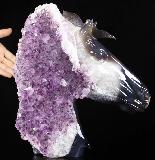 Amazing 9.8" Agate Amethyst Geode Carved Crystal Horse Head Sculpture, Realistic
