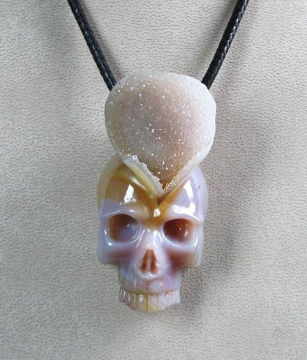 Agate Druse Carved Crystal Skull Pendant Agate Druse Carved Crystal Skull Pendant
