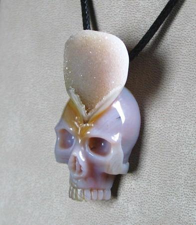 Agate Druse Carved Crystal Skull Pendant Agate Druse Carved Crystal Skull Pendant