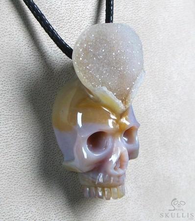 Agate Druse Carved Crystal Skull Pendant Agate Druse Carved Crystal Skull Pendant