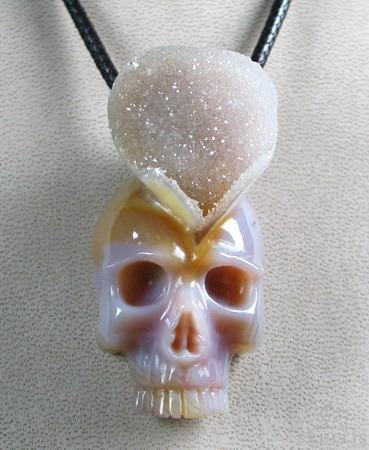 Agate Druse Carved Crystal Skull Pendant Agate Druse Carved Crystal Skull Pendant
