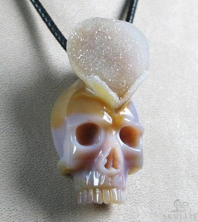 Agate Druse Carved Crystal Skull Pendant Agate Druse Carved Crystal Skull Pendant