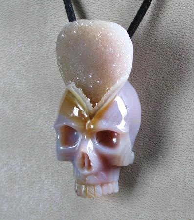 Agate Druse Carved Crystal Skull Pendant Agate Druse Carved Crystal Skull Pendant
