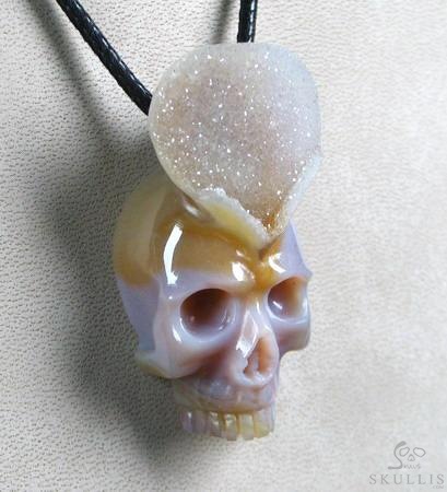 Agate Druse Carved Crystal Skull Pendant Agate Druse Carved Crystal Skull Pendant