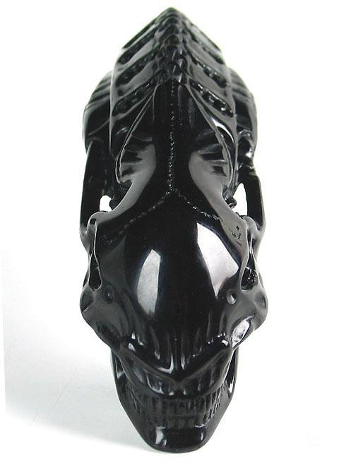Elongated Huge 8.1" Black Obsidian Carved Crystal Alien Skull - Skullis ...