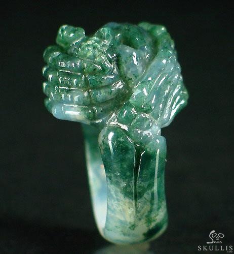Embrace of Love - US size 7 Green Moss Agate Hand Carved Crystal Skull Ring, Crystal Healing Skull Jewelry, for Women & Men Embrace of Love - US size 7 Green Moss Agate Hand Carved Crystal Skull Ring, Crystal Healing Skull Jewelry, for Women & Men