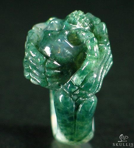 Embrace of Love - US size 7 Green Moss Agate Hand Carved Crystal Skull Ring, Crystal Healing Skull Jewelry, for Women & Men Embrace of Love - US size 7 Green Moss Agate Hand Carved Crystal Skull Ring, Crystal Healing Skull Jewelry, for Women & Men