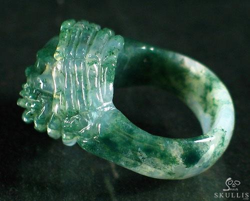 Embrace of Love - US size 7 Green Moss Agate Hand Carved Crystal Skull Ring, Crystal Healing Skull Jewelry, for Women & Men Embrace of Love - US size 7 Green Moss Agate Hand Carved Crystal Skull Ring, Crystal Healing Skull Jewelry, for Women & Men