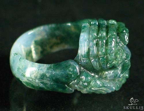 Embrace of Love - US size 7 Green Moss Agate Hand Carved Crystal Skull Ring, Crystal Healing Skull Jewelry, for Women & Men Embrace of Love - US size 7 Green Moss Agate Hand Carved Crystal Skull Ring, Crystal Healing Skull Jewelry, for Women & Men
