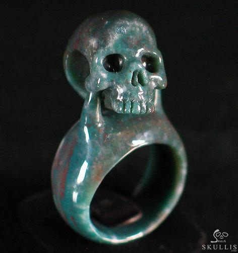 Indian Agate Carved Crystal Skull Ring, Size 9 1/2 Indian Agate Carved Crystal Skull Ring, Size 9 1/2