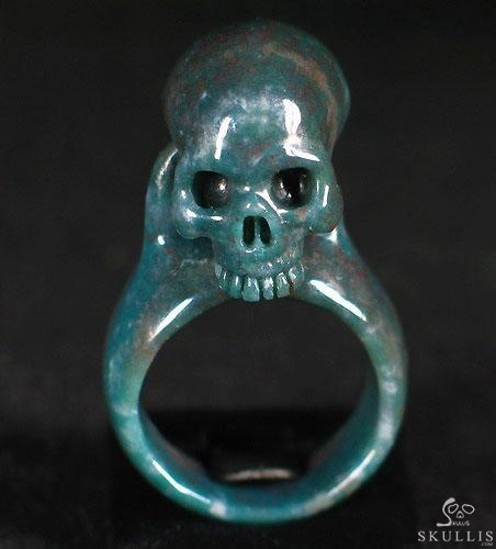 Indian Agate Carved Crystal Skull Ring, Size 9 1/2 Indian Agate Carved Crystal Skull Ring, Size 9 1/2