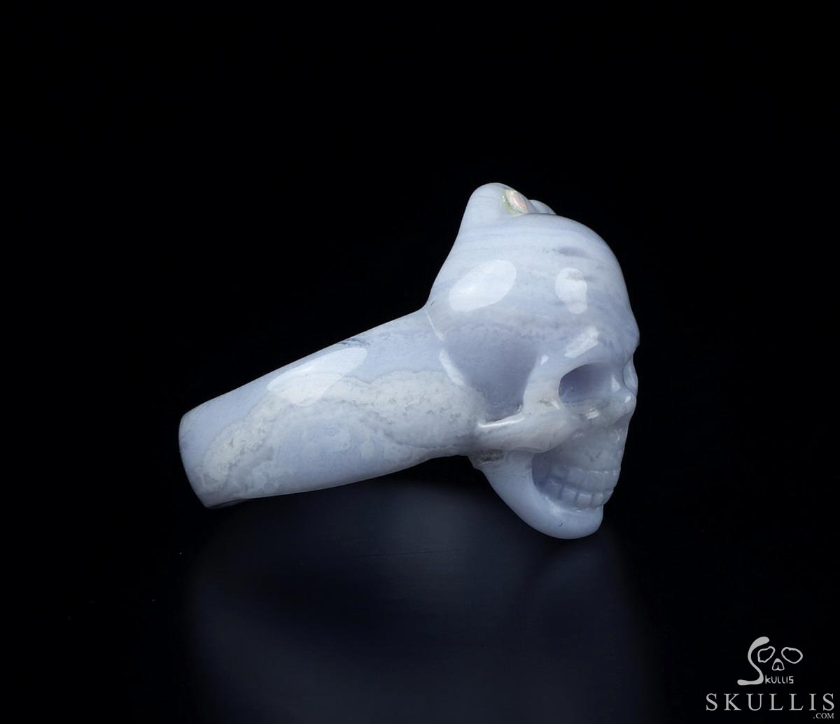 Opal with Blue Lace Agate Carved Crystal Skull Ring, Size 12 Opal with Blue Lace Agate Carved Crystal Skull Ring, Size 12