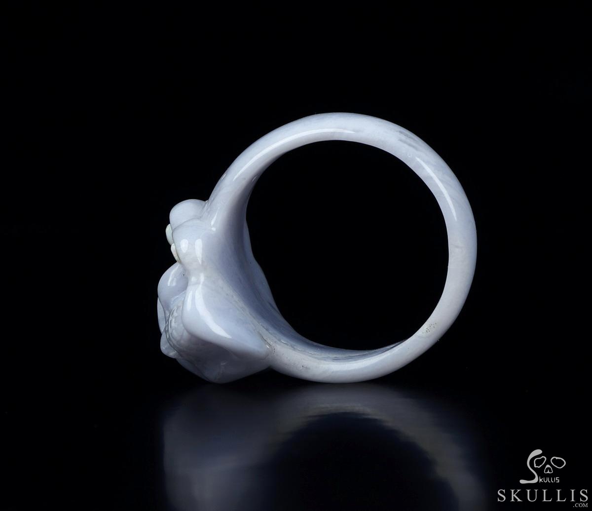 Opal with Blue Lace Agate Carved Crystal Skull Ring, Size 12 Opal with Blue Lace Agate Carved Crystal Skull Ring, Size 12