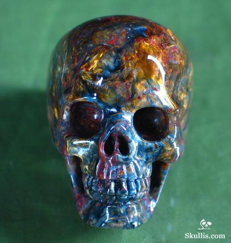Bule & Gold Pietersite Carved Crystal Skull Ring, Size 9 1/8 Bule & Gold Pietersite Carved Crystal Skull Ring, Size 9 1/8