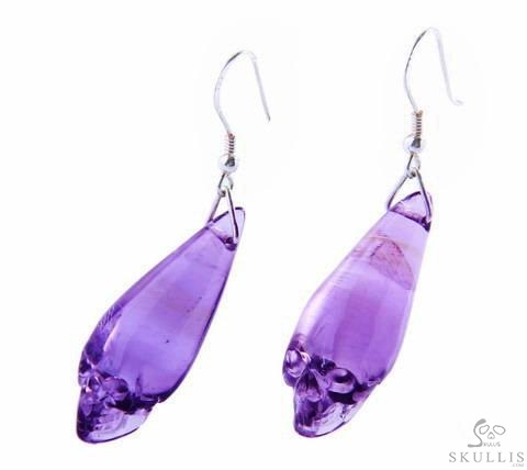 The Midnight Drop - Amethyst & 925 Sterling Silver Hand Carved Elongated Skull Earrings, Crystal Healing Skull Jewelry, for Women & Men The Midnight Drop - Amethyst & 925 Sterling Silver Hand Carved Elongated Skull Earrings, Crystal Healing Skull Jewelry, for Women & Men