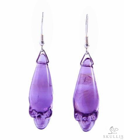 The Midnight Drop - Amethyst & 925 Sterling Silver Hand Carved Elongated Skull Earrings, Crystal Healing Skull Jewelry, for Women & Men The Midnight Drop - Amethyst & 925 Sterling Silver Hand Carved Elongated Skull Earrings, Crystal Healing Skull Jewelry, for Women & Men